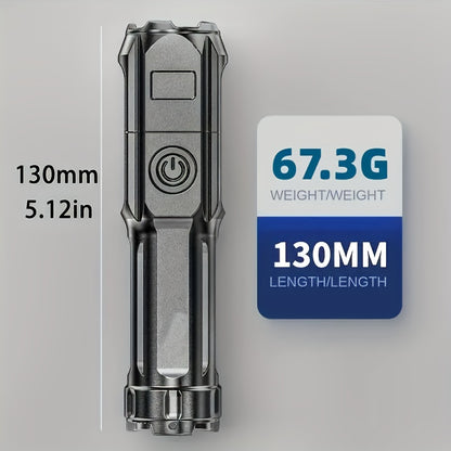 1pc Portable Super Bright Zoomable Flashlight, Rechargeable Long Shot ABS Strong Light Dimming Flashlight, Telescopic Zoom Torch For Outdoor ABS Material