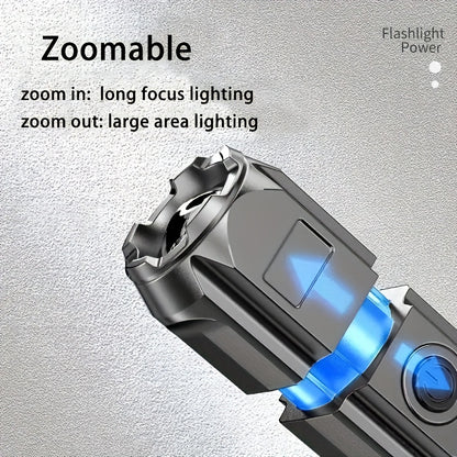 1pc Portable Super Bright Zoomable Flashlight, Rechargeable Long Shot ABS Strong Light Dimming Flashlight, Telescopic Zoom Torch For Outdoor ABS Material