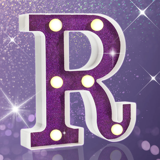 1pc Purple Glitter LED Letter A Light, Battery Operated, Non-Dimmable Single Color, Durable PP Material, Ideal for Wedding