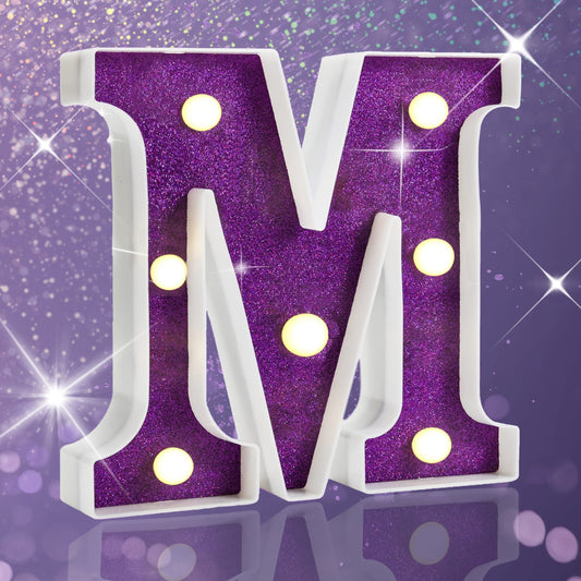 1pc Purple Glitter LED Letter A Light, Battery Operated, Non-Dimmable Single Color, Durable PP Material, Ideal for Wedding