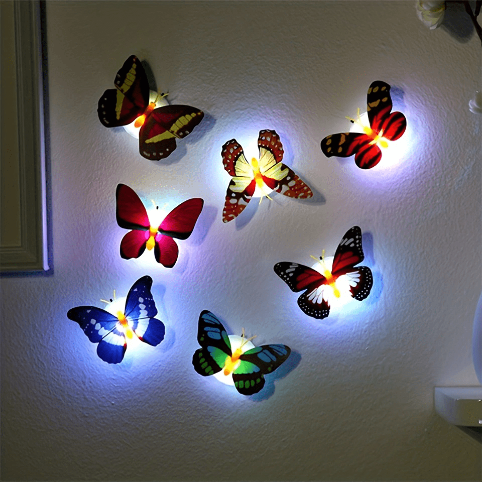 10/20pcs Colorful Glowing Butterfly Night Light Powered by Battery