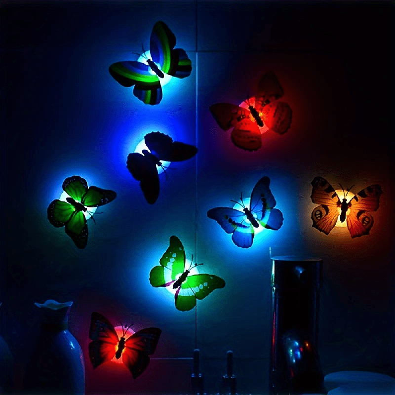 10/20pcs Colorful Glowing Butterfly Night Light Powered by Battery