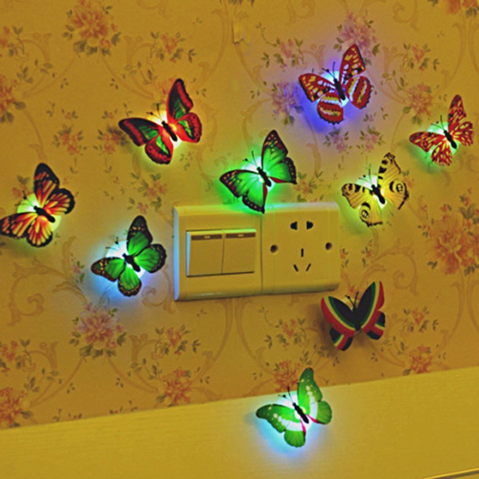 10/20pcs Colorful Glowing Butterfly Night Light Powered by Battery