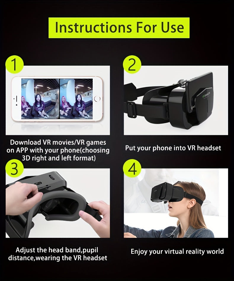 1pc Virtual Reality VR Glasses, Binoculars, Adjustable 3D Mobile VR - Comfortable Nose Rest and Strap, Mobile Lens with Controller, Perfect for Movies and TV