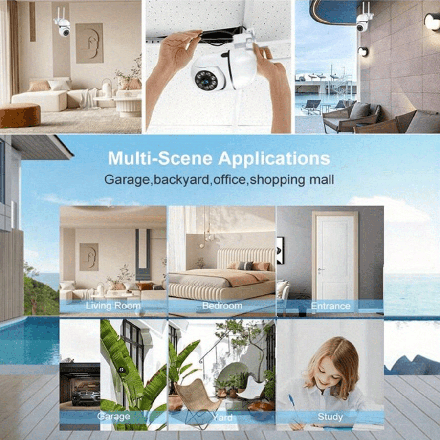 A 1440P Wi-Fi Smart Home Security Camera - 355° Pan-Tilt-Zoom, Color Night Vision, Two-Way Audio, Pet Motion Tracking, Indoor/Outdoor, Wireless, Motion Detection, Real-Time App Viewing, Two-Way Communication - Easy to Instal