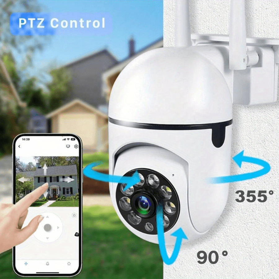 A 1440P Wi-Fi Smart Home Security Camera - 355° Pan-Tilt-Zoom, Color Night Vision, Two-Way Audio, Pet Motion Tracking, Indoor/Outdoor, Wireless, Motion Detection, Real-Time App Viewing, Two-Way Communication - Easy to Instal