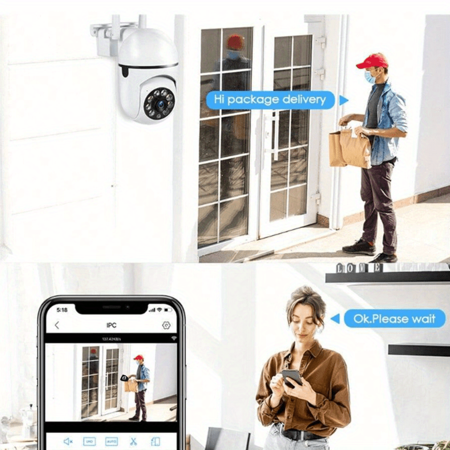 A 1440P Wi-Fi Smart Home Security Camera - 355° Pan-Tilt-Zoom, Color Night Vision, Two-Way Audio, Pet Motion Tracking, Indoor/Outdoor, Wireless, Motion Detection, Real-Time App Viewing, Two-Way Communication - Easy to Instal