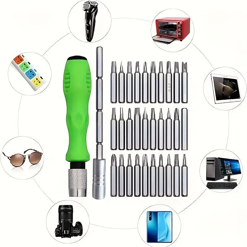 32-in-1 Precision Screwdriver Set, Multi-Functional Manual Tool Kit, No Battery Required, ABS Material, for Smartphone, Computer & Electronics Repair.