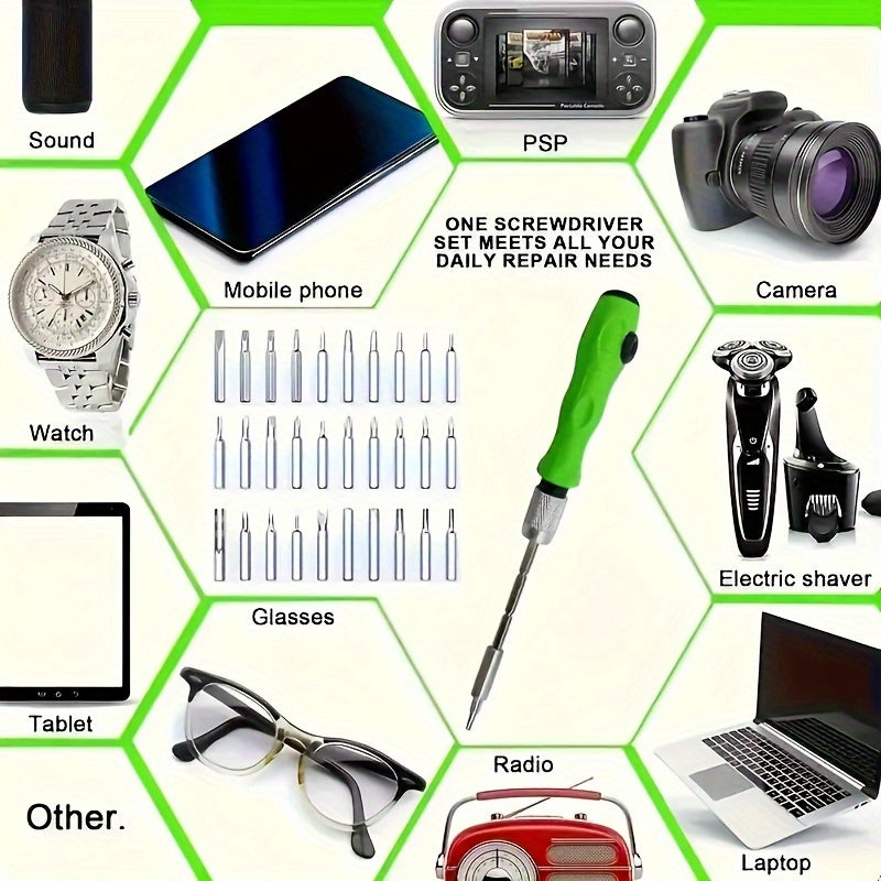 32-in-1 Precision Screwdriver Set, Multi-Functional Manual Tool Kit, No Battery Required, ABS Material, for Smartphone, Computer & Electronics Repair.