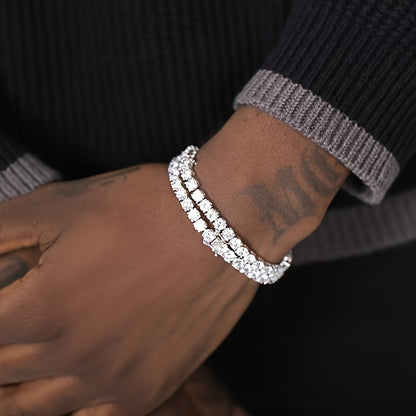 1pc Alloy Hip Hop Tennis Bracelet with Shiny Zirconia for Men and Women, Trendy Unplated Chain Wrist Jewelry for Daily and Party Accessory