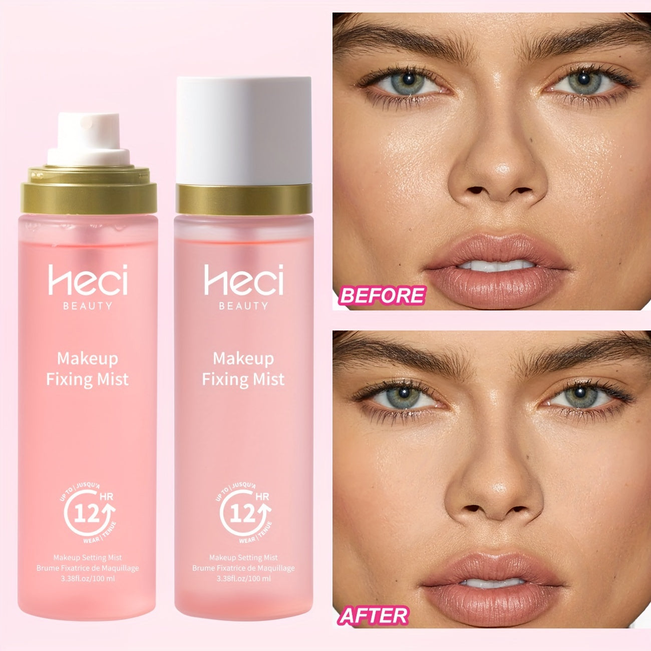 100ml/3.38fl.oz, Pink 24-Hour Oil Control Setting Spray, Waterproof and Sweat-Proof Moisturizing, Natural Makeup Effect Setting Mist, Toner Setting Spray