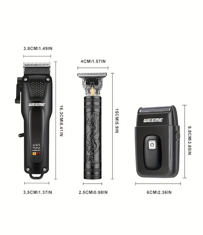 WEEME 3pcs Premium Men's Grooming Set Professional Hair Clipper Kit with Cordless Shaver Beard Trimmer LCD Display & USB Fast Charge Ideal Gift for Father's Day/Birthday/Anniversary (for Dad/Husband/Groom)