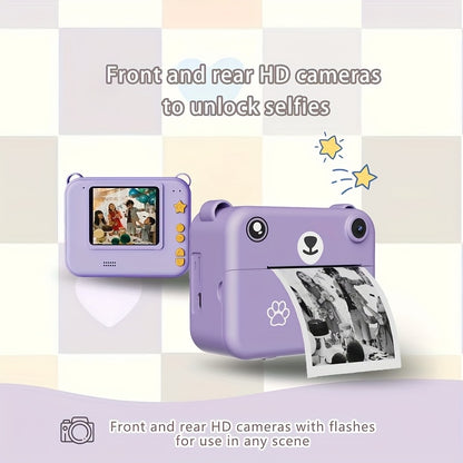 Kids Camera, Instant Print Digital Camera - 1500mAh Rechargeable Battery, Flash, Music, Games, Delayed Printing (10s/5s/3s), USB Charging