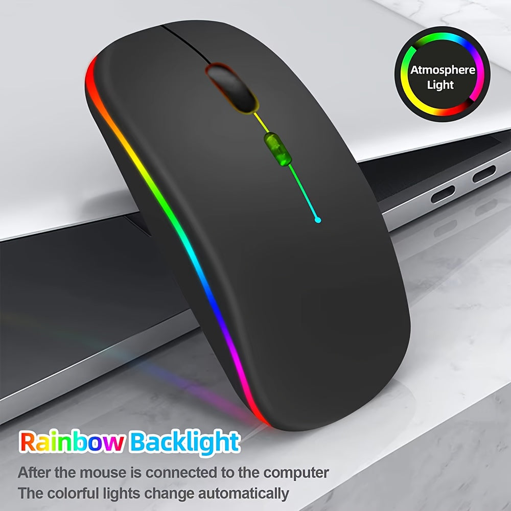 Rechargeable Wireless Mouse, LED Light Up Wireless Mouse, Portable Ergonomic Computer Wireless Mouse with 2.4G/5.0 Dual Mode Switching, Silent Button