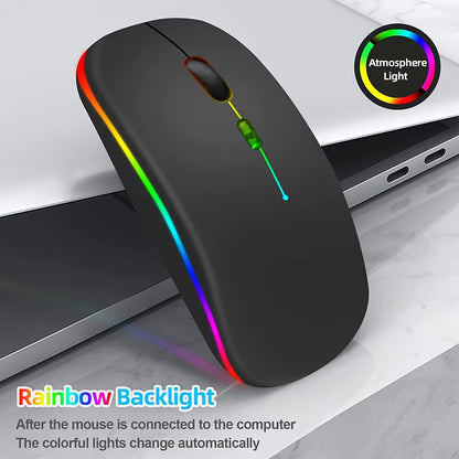 Rechargeable Wireless Mouse, LED Light Up Wireless Mouse, Portable Ergonomic Computer Wireless Mouse with 2.4G/5.0 Dual Mode Switching, Silent Button