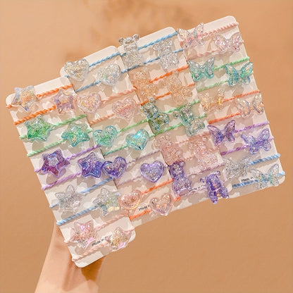 10/20pcs Girls Hair Accessories Colorful Cute Cartoon Bear Heart Star Butterfly Hair Ties for Youngsters