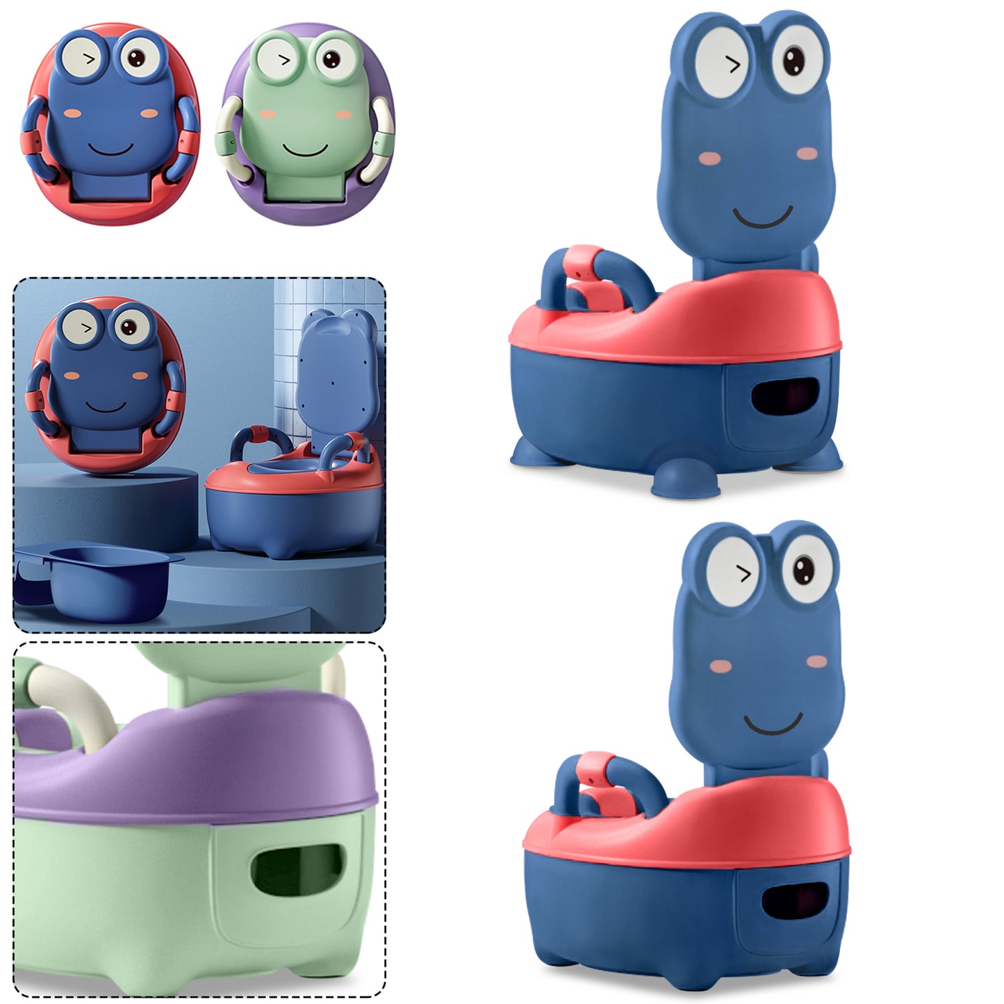 Baby Toilet, Toddler Potty Training Toilet with Toilet Brush, 19. 5cm/21cm High Children's Potty, Green/Blue