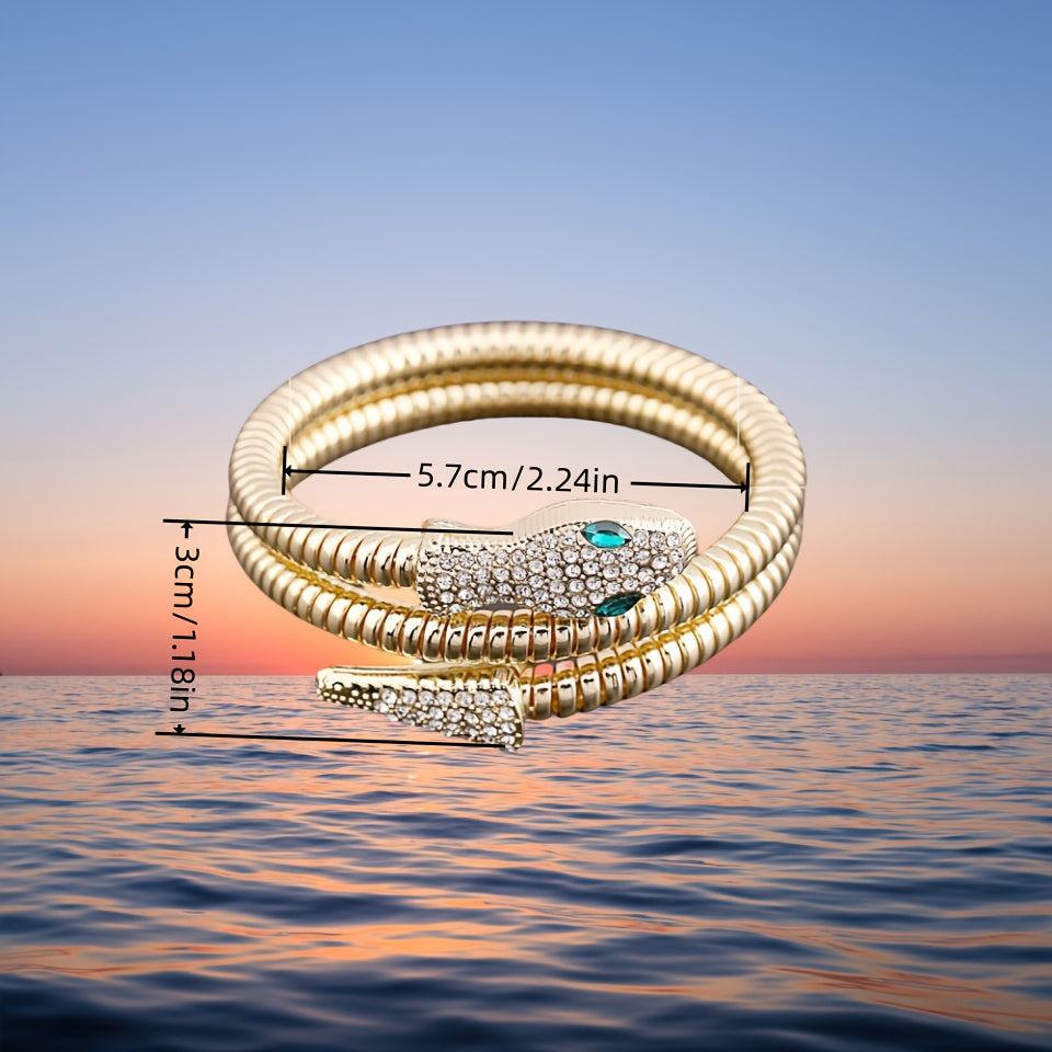 Unisex Snake-Inspired Alloy Bracelet with Sparkling Rhinestones Accents - Zinc Alloy, Perfect for Parties, Music Festivals, and Casual Attire