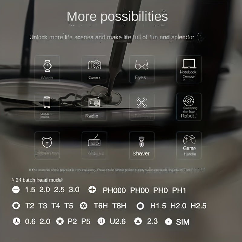 1pc 25in 1 precision screwdriver set, mobile phone and tablet removal Multi-function repair tool, durable plastic, no charging - with various drill bits