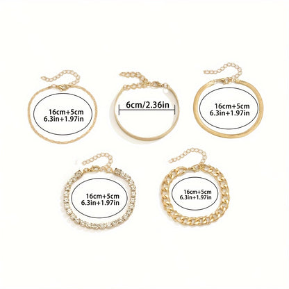 5 Pieces Of Retro Hip-hop Punk Snake Bone Chain Ladies Bracelet For Date Party Gift