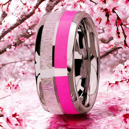8mm Stainless Steel Ring with Pink Cherry Blossom Inlay - Double Design, Comfortable Fit for Daily Wear & Special Occasions, Perfect Gift for Birthdays, Christmas, Valentine'S Day, Festive Gift Item | Elegant Ring Design | Du