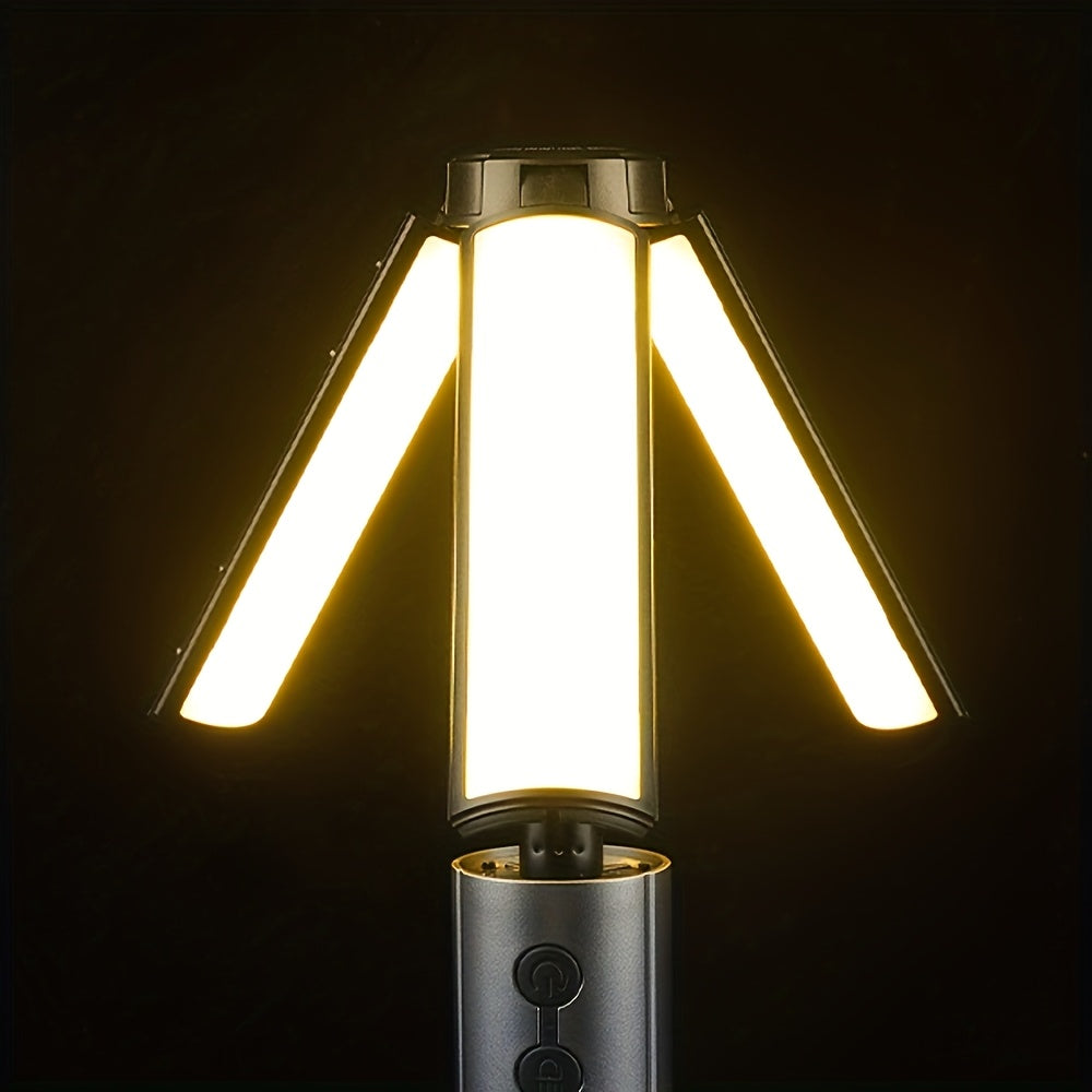 2-in-1 LED Camping Light with High Brightness Flashlight - 4 Extendable Rods, 270° Adjustable Beam, Hook Design, Removable Shade Cover, Dual Use for Switch Mode, USB Rechargeable Camping Light Holder Base, Ideal for Outdoor