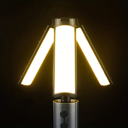 2-in-1 LED Camping Light with High Brightness Flashlight - 4 Extendable Rods, 270° Adjustable Beam, Hook Design, Removable Shade Cover, Dual Use for Switch Mode, USB Rechargeable Camping Light Holder Base, Ideal for Outdoor