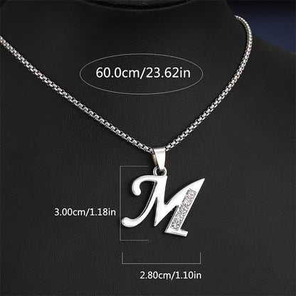 Stainless Steel Hip Hop Initial Necklace, Glass Embedded Alphabet Pendant, Daily Occasion Jewelry, Ideal Graduation Gift, All-Season Accessory, Perfect for Halloween, Daily Wear Jewelry|Hip Hop Style|Glass Embedded Lette