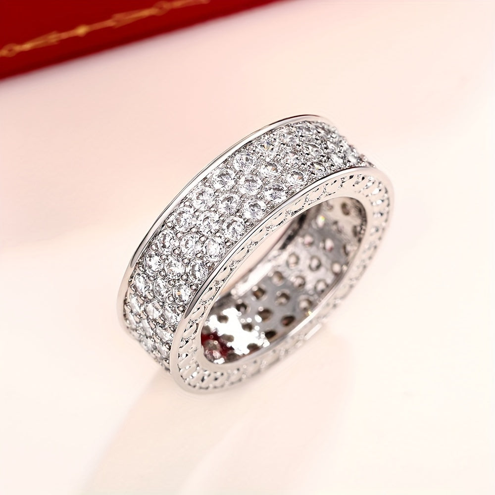 Gorgeous Super Sparkling Zirconia Silver-Plated Ring Fashion Forward Luxury Ring Neutral Ring Men's And Women's Ring Men's Wedding Ring Daily Wear Jewelry