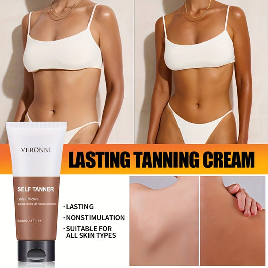 VERONNI Self Tanner Bronzer Cream - Natural Sunless Tan Accelerator with Plant-Based Squalane, Cream Formula for All Skin Types, Even Tan without Sunlight, Even Tan Cream