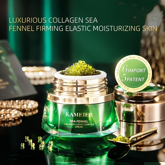 Sea fennel Collagen Essence Cream 30g, firming, moisturizing, with hyaluronic acid and glycerin, leaves Light Beige hydrated and smooth, suitable for all Light Beige types, St. Patrick's Day Makeup base