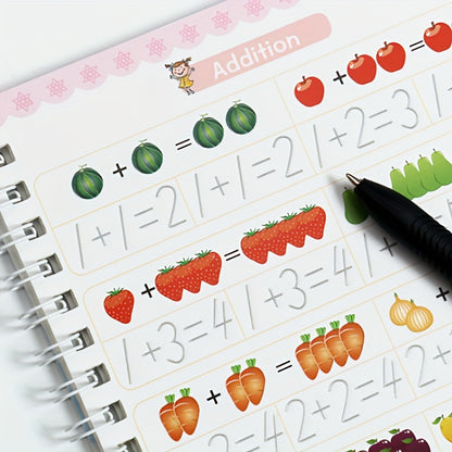 Groove Practice, Groove Magic Workbook Set (4 Books + 1 Pen + 5 Refills + 1 Pen Grip) Educational Workbooks, Vocabulary Cards - Reusable, Perfect Christmas, Thanksgiving, etc. 16 Festival Gifts