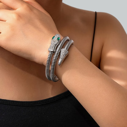 Unisex Snake-Inspired Alloy Bracelet with Sparkling Rhinestones Accents - Zinc Alloy, Perfect for Parties, Music Festivals, and Casual Attire