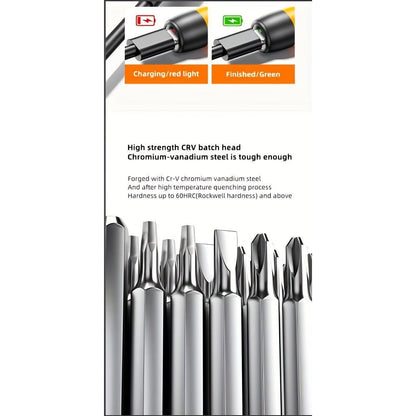 46-In-1 Cordless Electric Screwdriver Set, Silent High Torque Rechargeable Lithium Battery, USB Powered, Multifunctional Portable Household Tool Set with 38 Magnetic Precision Bits, Suitable for Precision Repair Tools Such As
