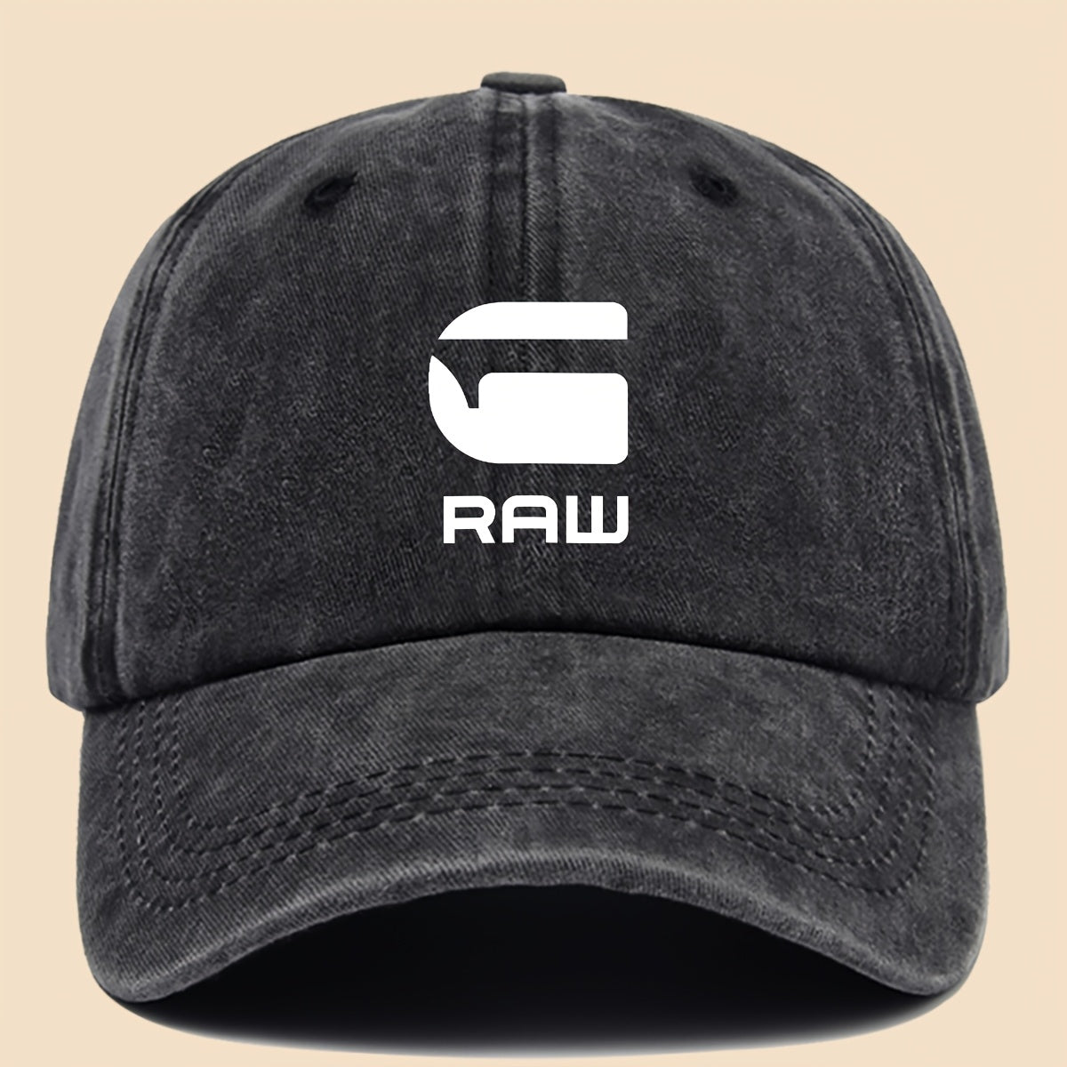 1pc "RAW" Fun Print Baseball Cap in Black with White Text - Breathable & Comfortable, Adjustable Unisex Dad Hat for Men, Women, Teens - Perfect for Beach, Fishing, Outdoor Activities, Father'S Day, Christmas, 4 Seasons, Casua