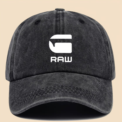 1pc "RAW" Fun Print Baseball Cap in Black with White Text - Breathable & Comfortable, Adjustable Unisex Dad Hat for Men, Women, Teens - Perfect for Beach, Fishing, Outdoor Activities, Father'S Day, Christmas, 4 Seasons, Casua