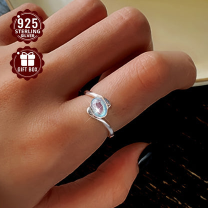 1pc Women's Wedding Ring, S925 Sterling Silvery Minimalist Oval Moonstone Geometric Spiral Open Adjustable Index Finger Ring for Daily Wear, Parties & Gifts – Perfect Surprise for Friends Loved Ones