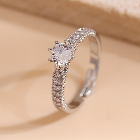 A Single Ring For Women With A Cool And Elegant Style, Light Luxury, High-end, Simple, And With A Touch Of Copper Inlay And Synthetic Zirconia.
