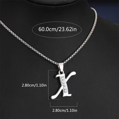 Stainless Steel Hip Hop Initial Necklace, Glass Embedded Alphabet Pendant, Daily Occasion Jewelry, Ideal Graduation Gift, All-Season Accessory, Perfect for Halloween, Daily Wear Jewelry|Hip Hop Style|Glass Embedded Lette