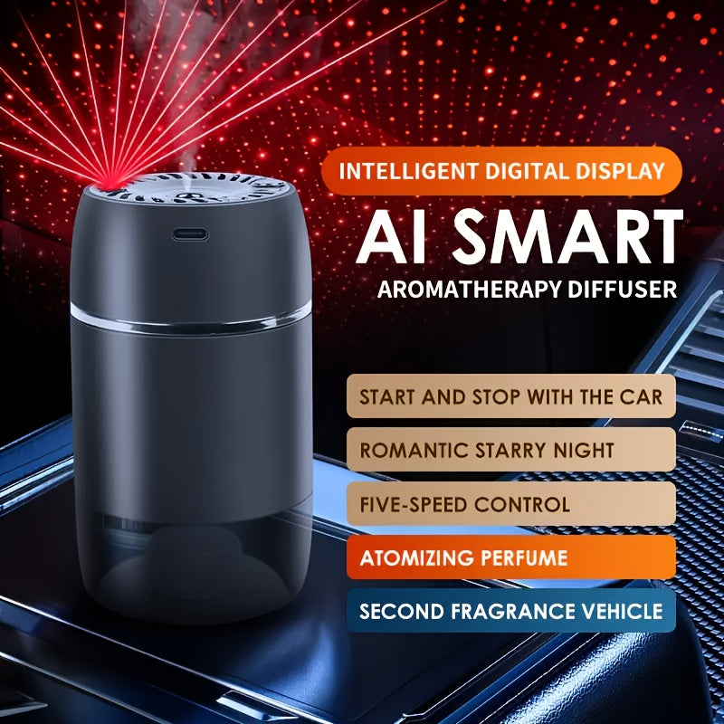 Smart Car Air Freshener with Star Projector, Long-Lasting, USB Rechargeable, Automatic On/Off, Essential Oil Diffuser for Odor Removal, Car Interior Decor Gift for Lovers