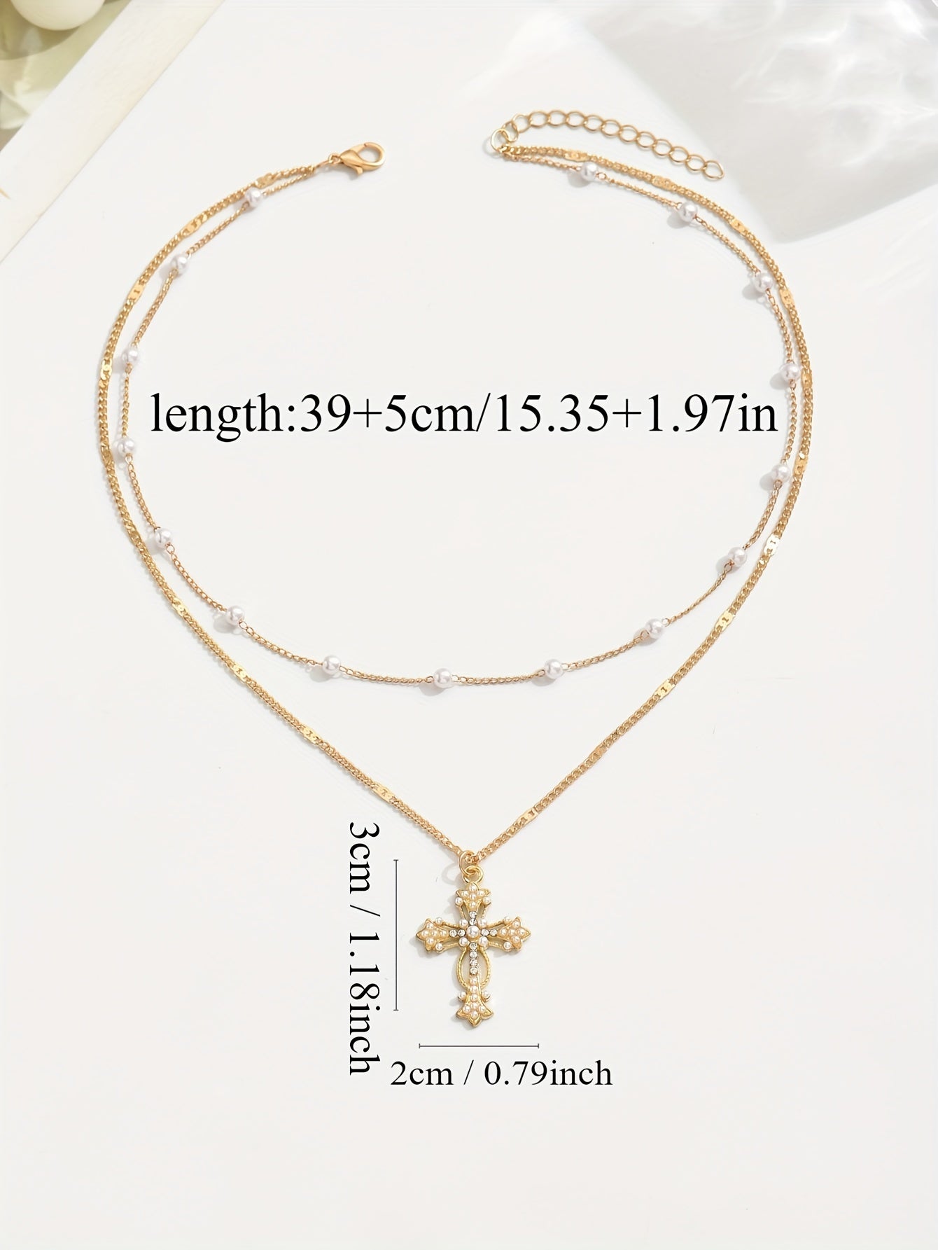 1pc Elegant Multi-Layer Golden-Tone Cross Pendant Necklace with Faux & Sparkling Crystals - Versatile Religious Jewelry for Women, Daily Wear & Holiday Accessories, Timeless Accessory, Sophisticated Design, Stylish Accessory,