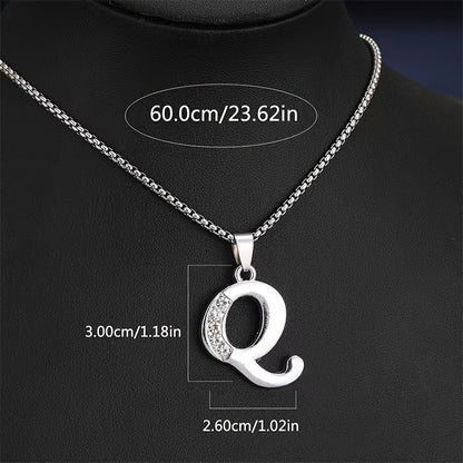 Stainless Steel Hip Hop Initial Necklace, Glass Embedded Alphabet Pendant, Daily Occasion Jewelry, Ideal Graduation Gift, All-Season Accessory, Perfect for Halloween, Daily Wear Jewelry|Hip Hop Style|Glass Embedded Lette
