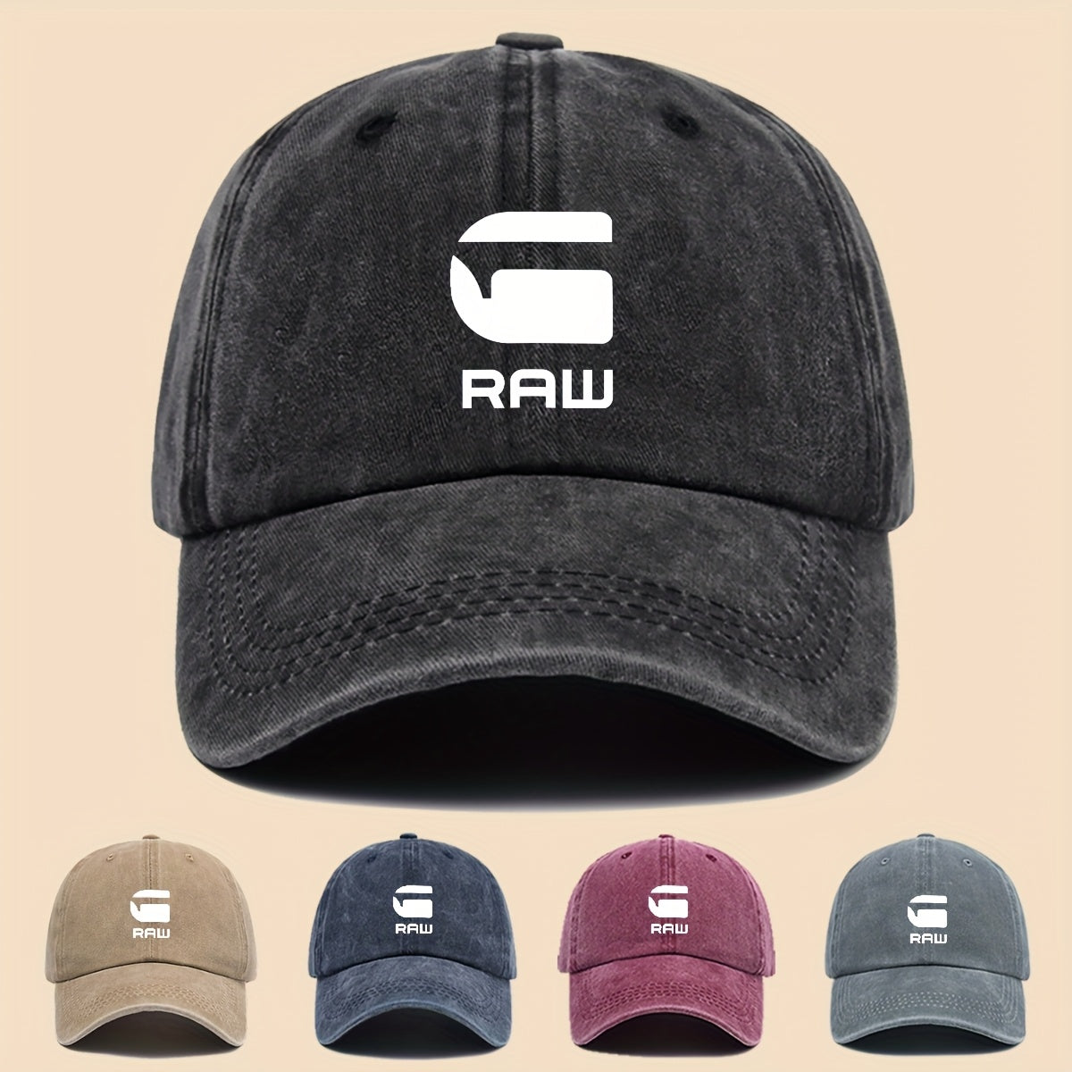 1pc "RAW" Fun Print Baseball Cap in Black with White Text - Breathable & Comfortable, Adjustable Unisex Dad Hat for Men, Women, Teens - Perfect for Beach, Fishing, Outdoor Activities, Father'S Day, Christmas, 4 Seasons, Casua