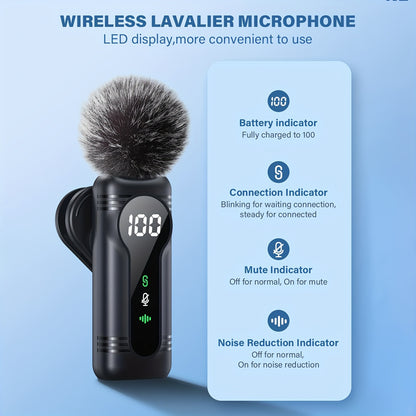 Professional Wireless Lavalier Microphone, Plug-and-Play Clip-On Mic with Auto Pairing Feature, Battery Indicator, Portable Magnetic Mount, Noise Reduction Suitable for iPhone 15/16, Android, USB-C Devices, Live Streaming, Po