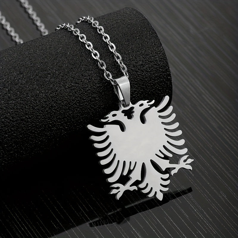 1pc Men's And Women's Party Fashion Trendy Gift, Titanium Steel Albania Eagle Pendant Necklace