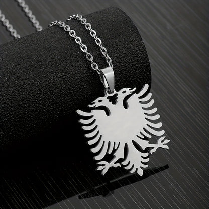 1pc Men's And Women's Party Fashion Trendy Gift, Titanium Steel Albania Eagle Pendant Necklace