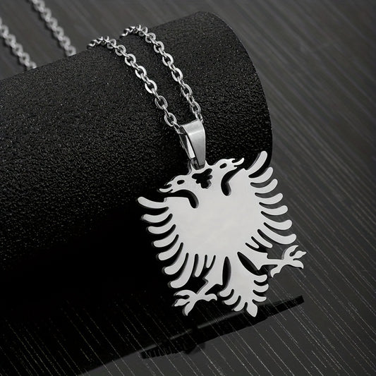1pc Men's And Women's Party Fashion Trendy Gift, Titanium Steel Albania Eagle Pendant Necklace