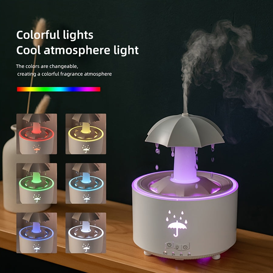 1pc Rotating Umbrella Aroma Diffuser | Humidifier, with Simulated Raindrops, Remote Control, Can Add Essential Oils, Three-Speed Timer, Rotating Raindrop Design, Humidifier | Essential Oils Diffuser, Suitable for Home Relaxat