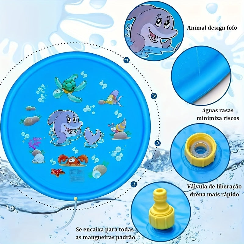1pc Extra-Large 100.08cm Thick PVC Kids' Water Sprinkler with Marine Life Design - Perfect for Ages 6-8 | Portable & Foldable Inflatable Splash Pad for Outdoor Play, Lawn Fun & Pet Bathing | Blue | Ideal Summer Cool-Down Toy