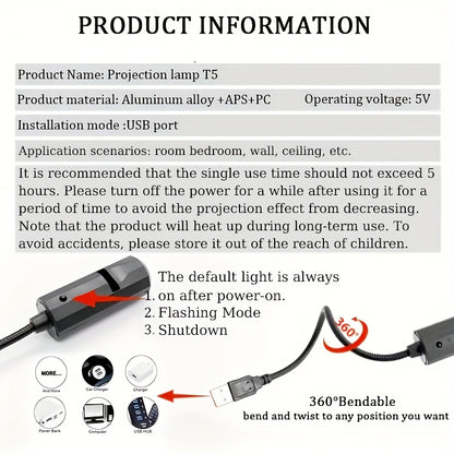 1pc Light + 3pcs Moon Light Plug in Yellow, White, Blue. USB Interface Plug In, Portable LED Projection Light Bedroom Ceiling Photo Background, 360° Rotatable USB Lamp Light Decoration for Ceiling Decoration, Proposal Weddin